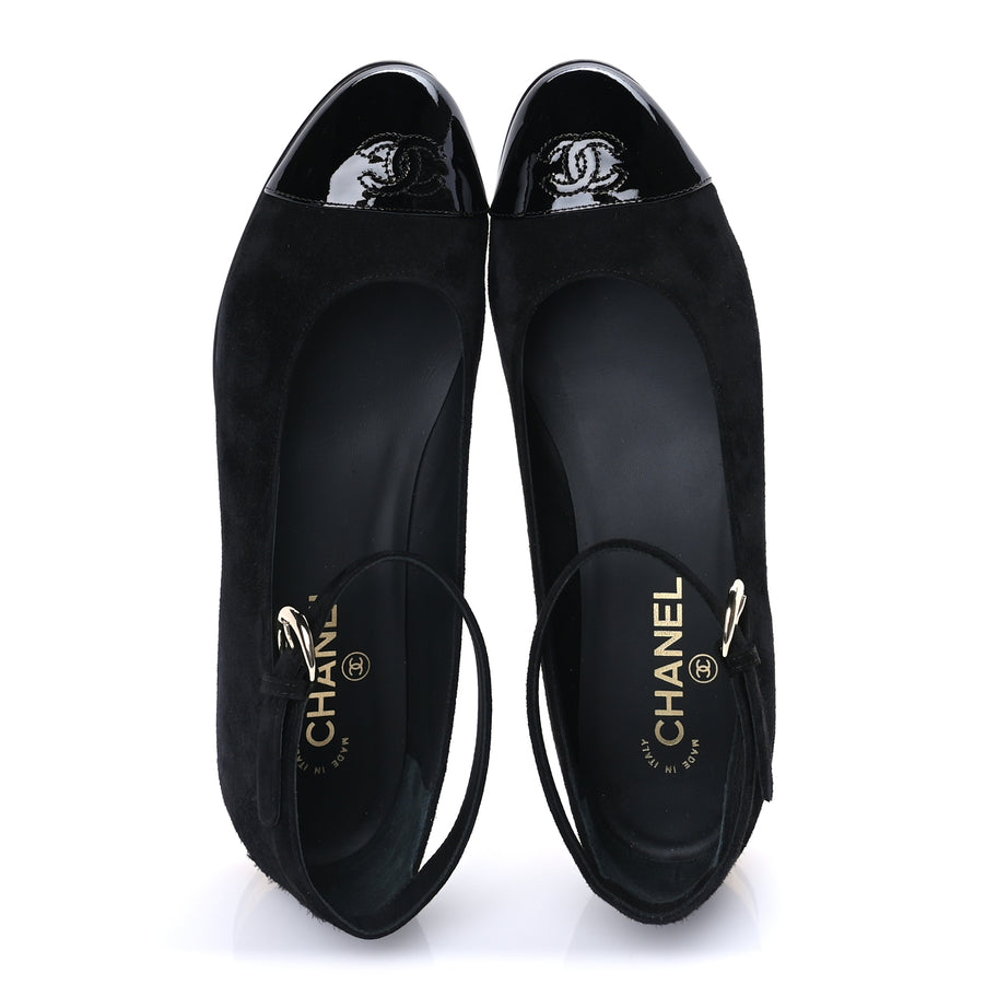 Chanel Suede Patent Cap Toe CC Mary Jane Flats 40.5  Black Image 5