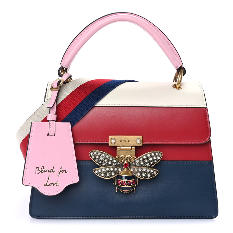 Gucci Calfskin Sylvie Web Small Queen Margaret Top Handle Bag Blue Agata Hibiscus Red Mystic White Sugar Pink