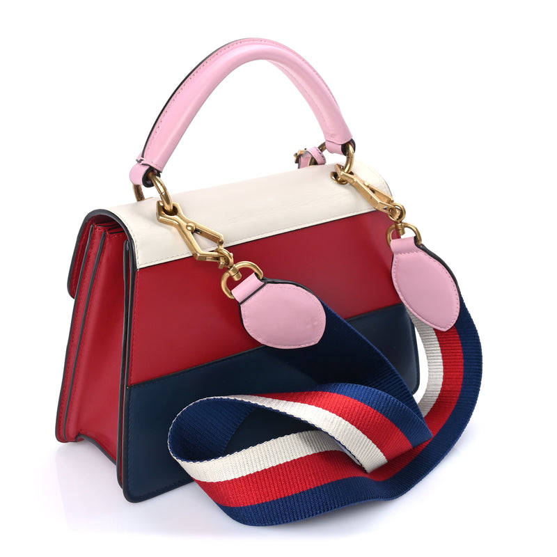  Gucci Calfskin Sylvie Web Small Queen Margaret Top Handle Bag Blue Agata Hibiscus Red Mystic White Sugar Pink
