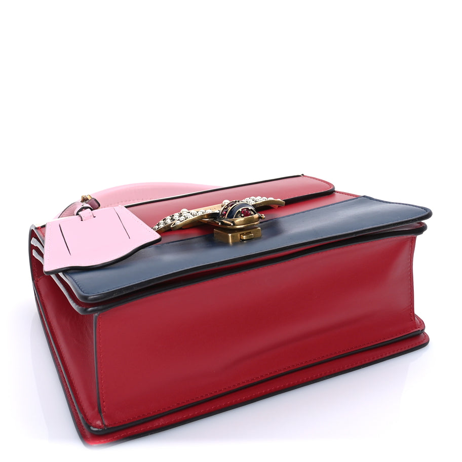 Gucci Calfskin Sylvie Web Small Queen Margaret Top Handle Bag Blue Agata Hibiscus Red Mystic White Sugar Pink Image 3