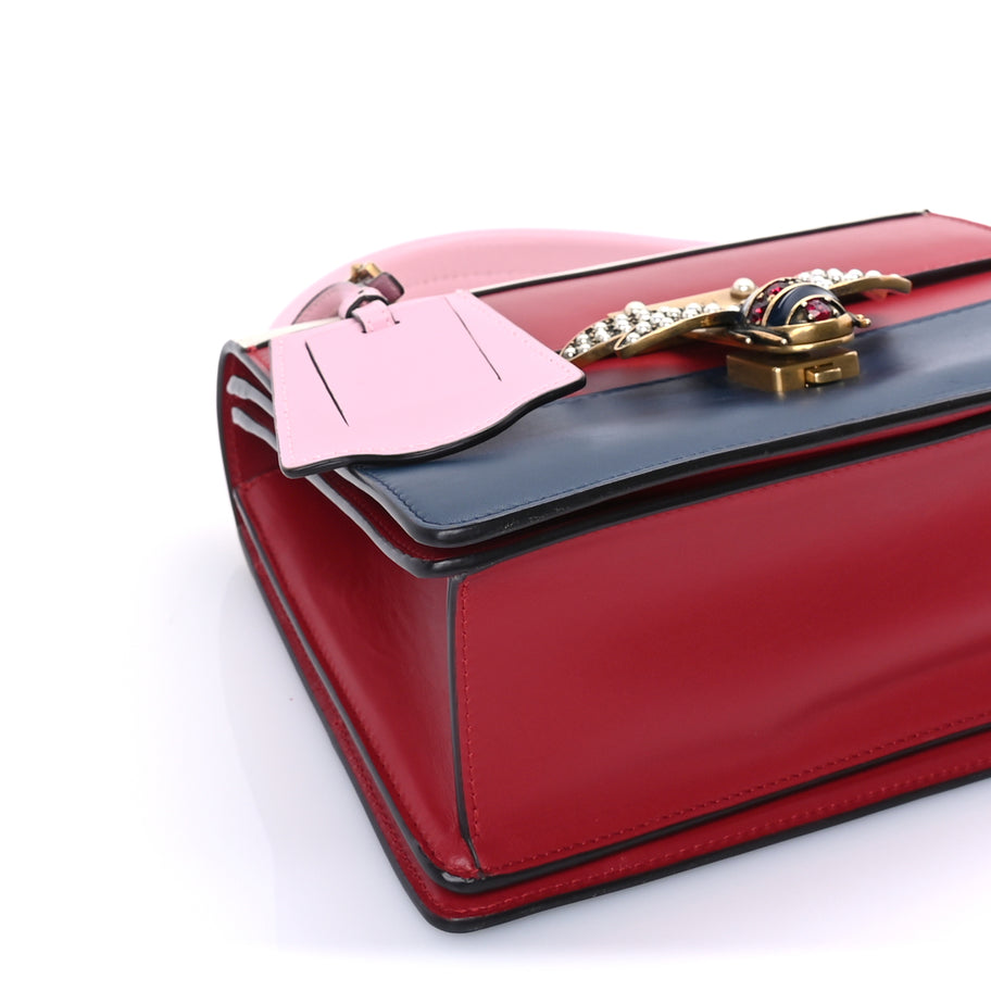 Gucci Calfskin Sylvie Web Small Queen Margaret Top Handle Bag Blue Agata Hibiscus Red Mystic White Sugar Pink Image 7