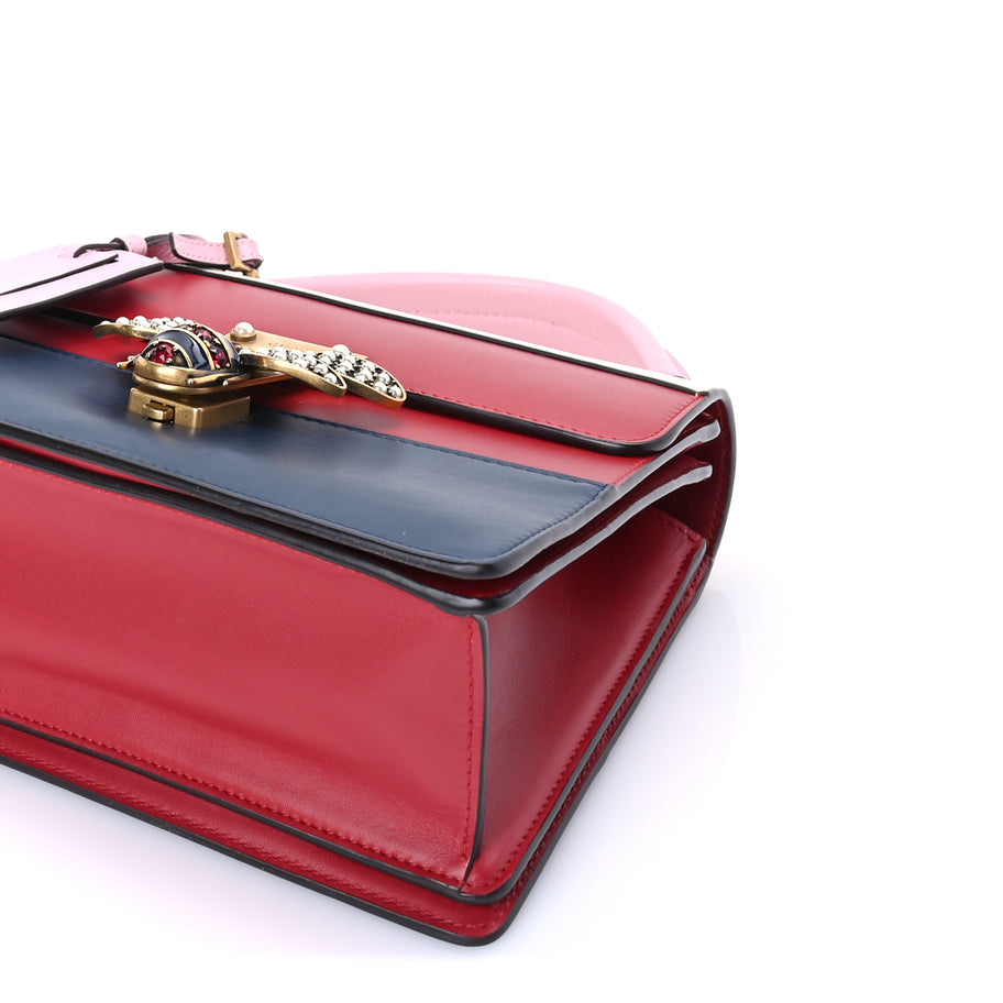 Gucci Calfskin Sylvie Web Small Queen Margaret Top Handle Bag Blue Agata Hibiscus Red Mystic White Sugar Pink Image 8