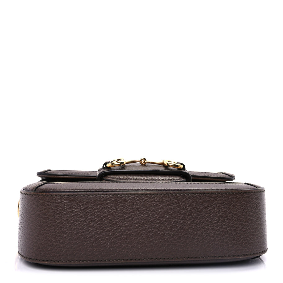 Gucci Monogram Jumbo GG Textured Dollar Calfskin Web Mini Horsebit 1955 Shoulder Bag Camel Ebony New Acero Image 4