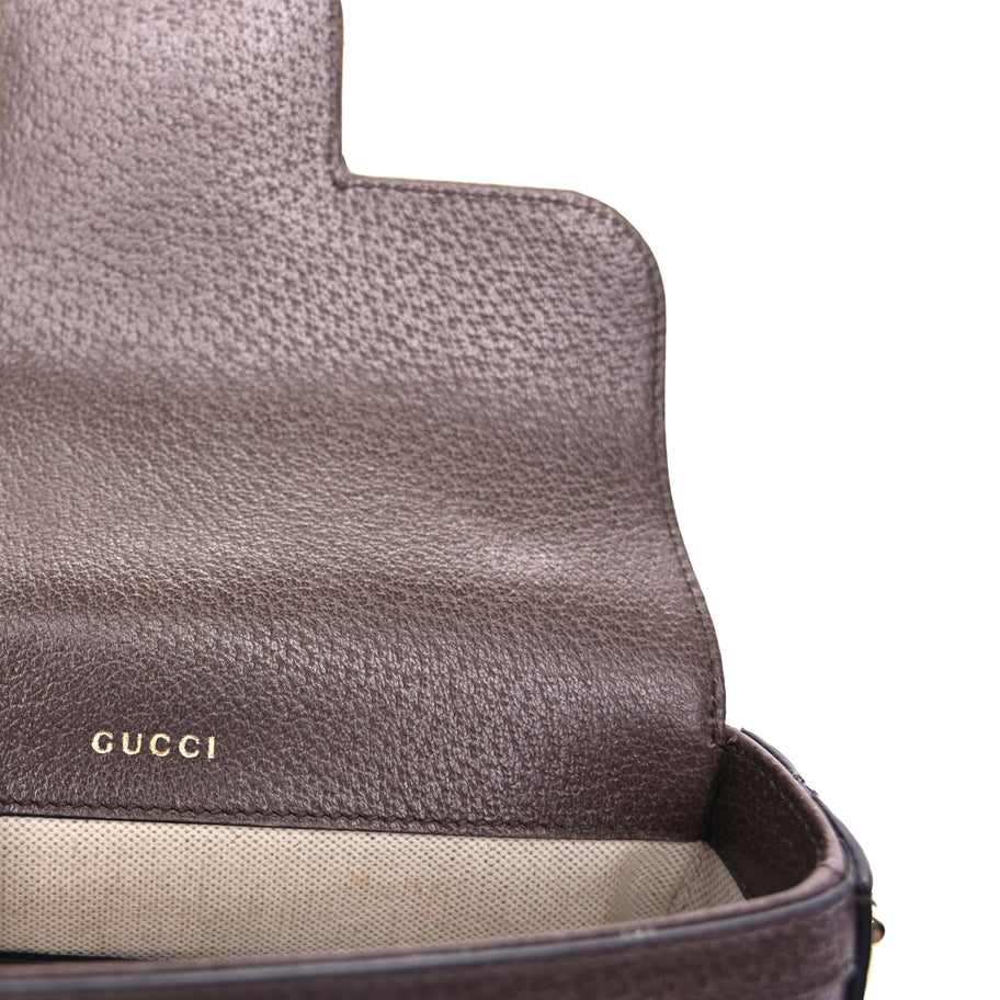 Gucci Monogram Jumbo GG Textured Dollar Calfskin Web Mini Horsebit 1955 Shoulder Bag Camel Ebony New Acero Image 6