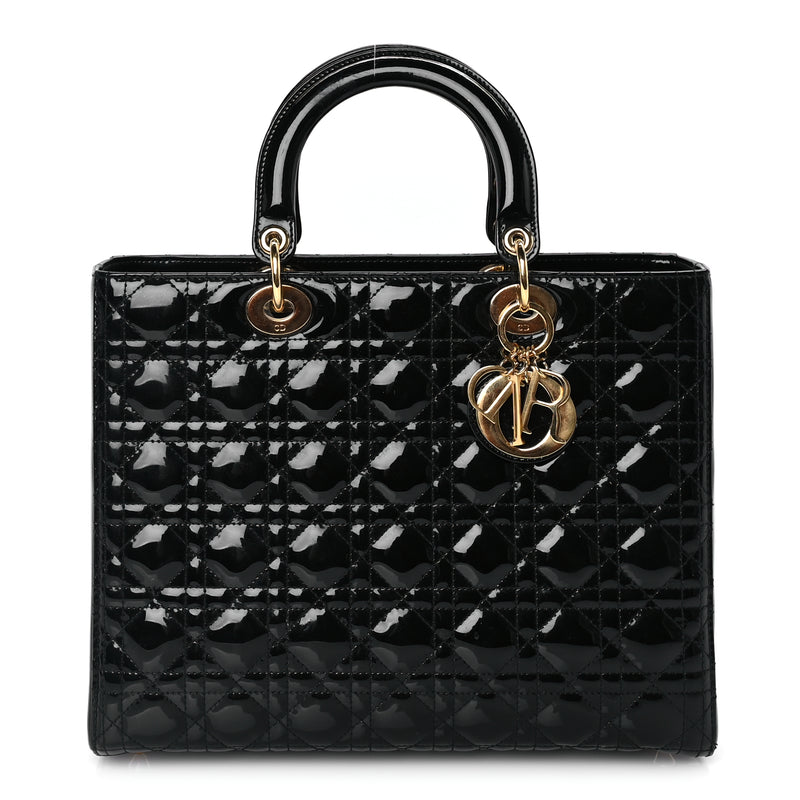  Christian Dior Patent Cannage Large Lady Dior Black
