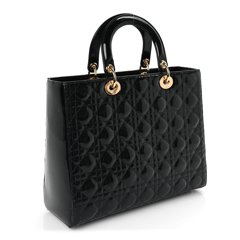  Christian Dior Patent Cannage Large Lady Dior Black
