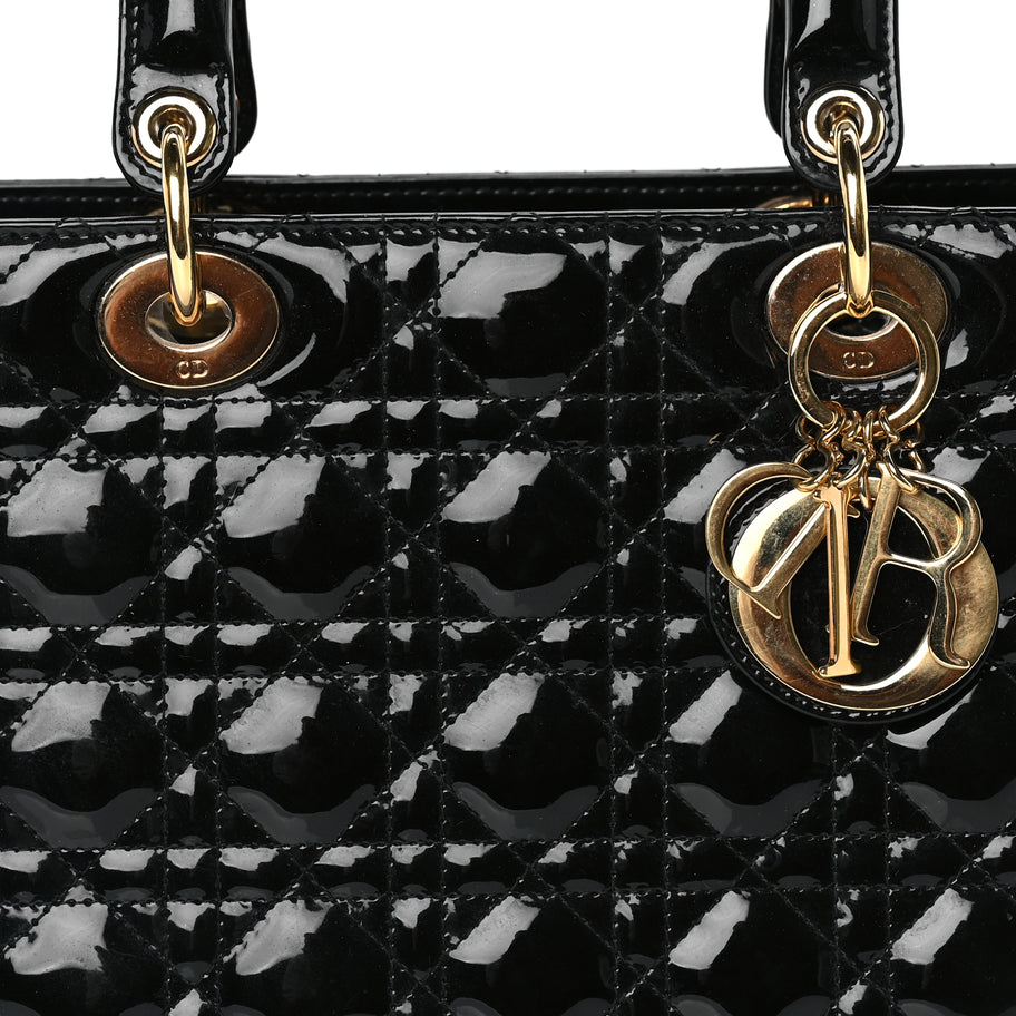 Christian Dior Patent Cannage Large Lady Dior Black Image 6