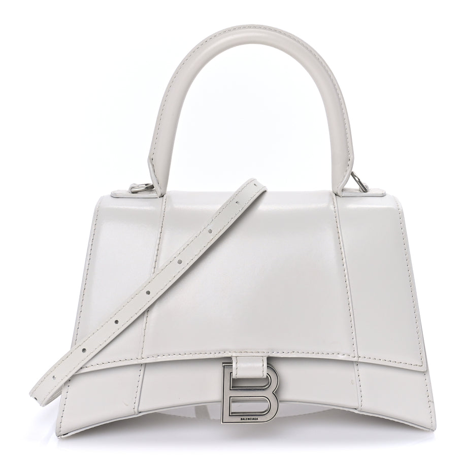 Balenciaga Shiny Box Calfskin Tonal B Small Hourglass Top Handle Bag  White Image 1