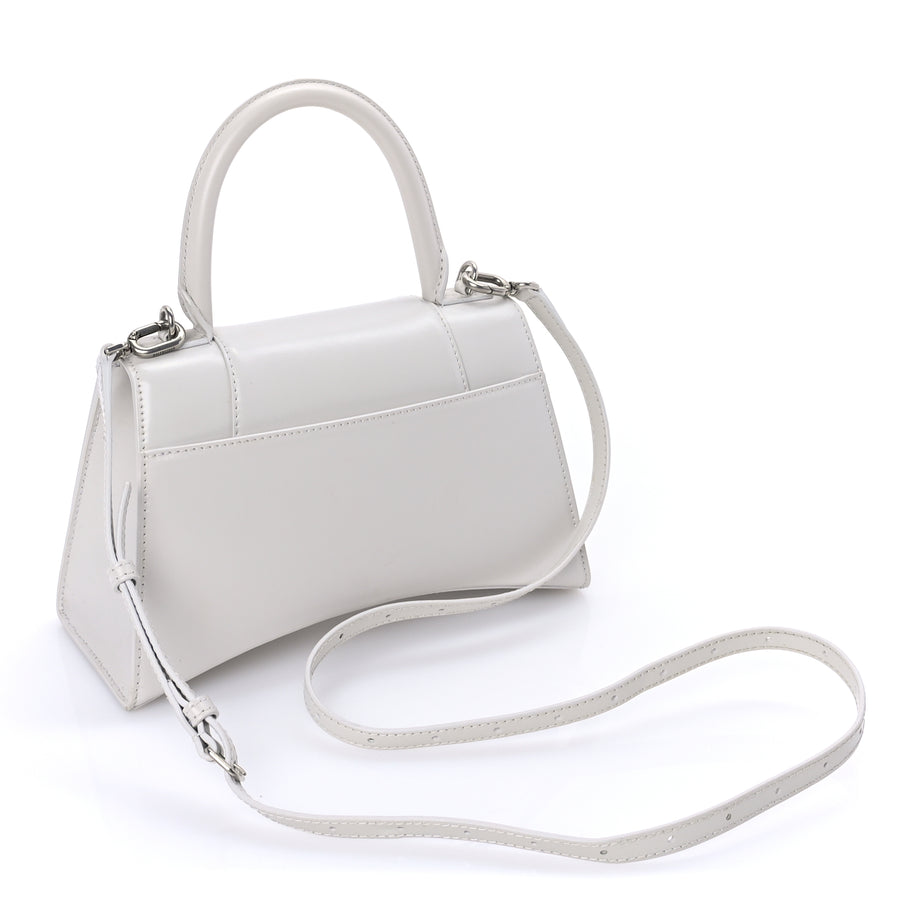 Balenciaga Shiny Box Calfskin Tonal B Small Hourglass Top Handle Bag  White Image 2