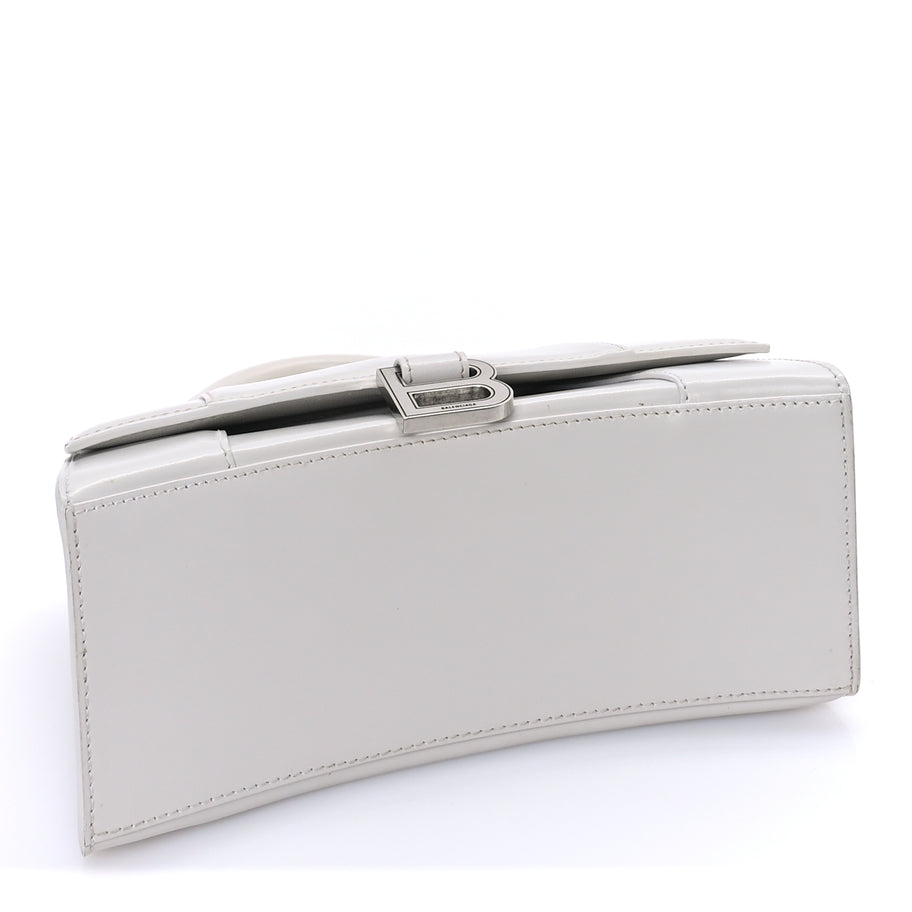 Balenciaga Shiny Box Calfskin Tonal B Small Hourglass Top Handle Bag  White Image 3