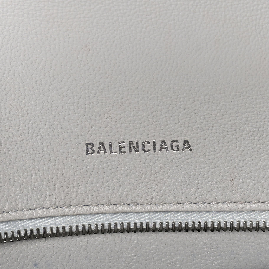 Balenciaga Shiny Box Calfskin Tonal B Small Hourglass Top Handle Bag  White Image 4
