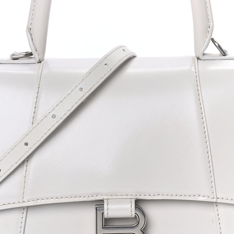 Balenciaga Shiny Box Calfskin Tonal B Small Hourglass Top Handle Bag  White Image 6