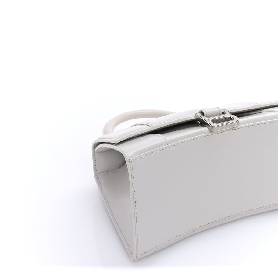 Balenciaga Shiny Box Calfskin Tonal B Small Hourglass Top Handle Bag  White Image 7