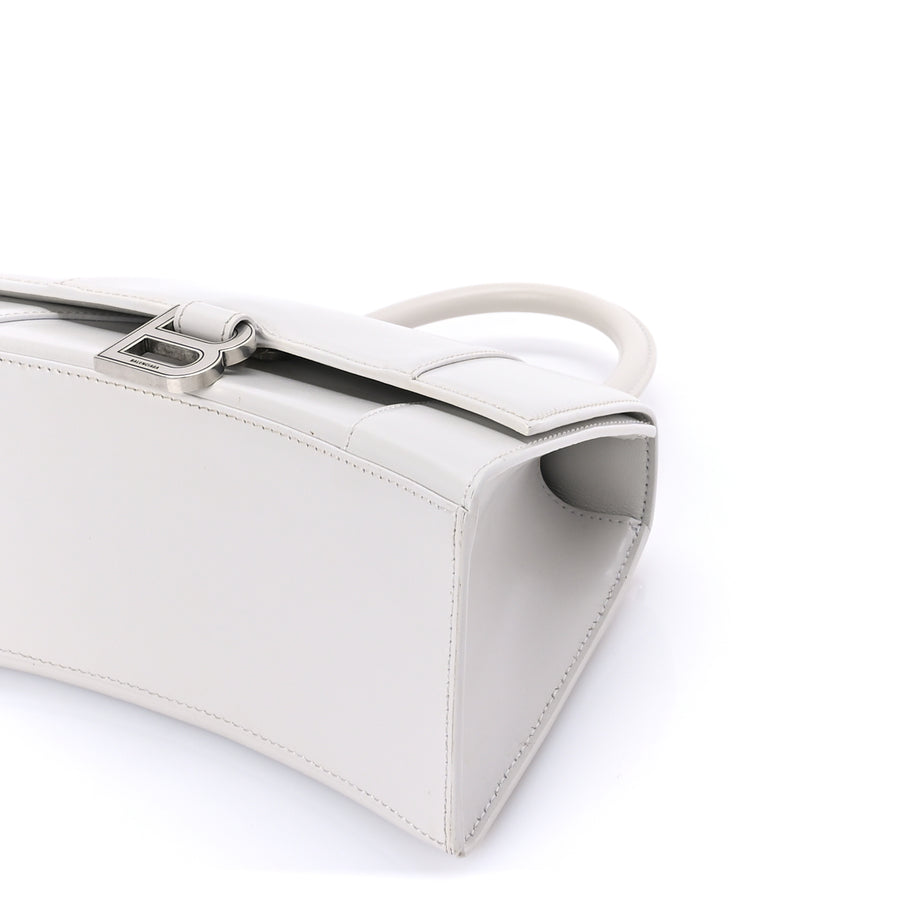 Balenciaga Shiny Box Calfskin Tonal B Small Hourglass Top Handle Bag  White Image 8