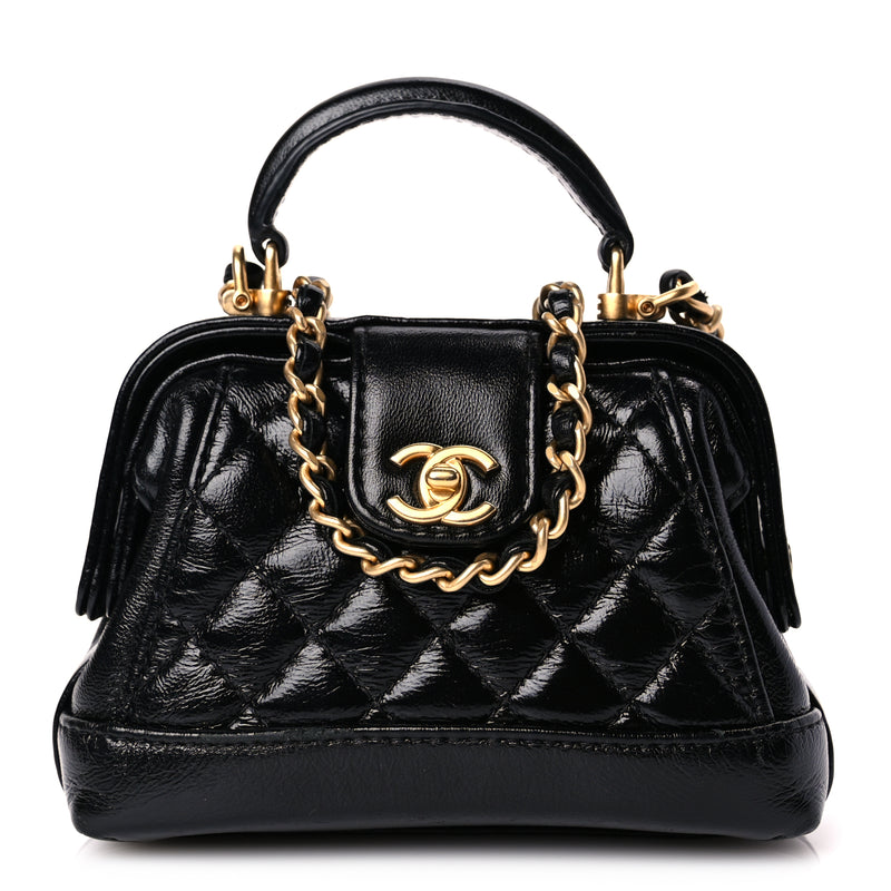  Chanel Shiny Lambskin Quilted Mini Cocodoc Top Handle Bag Black