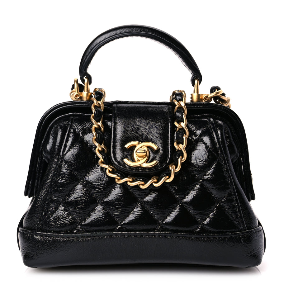 Chanel Shiny Lambskin Quilted Mini Cocodoc Top Handle Bag Black Image 1