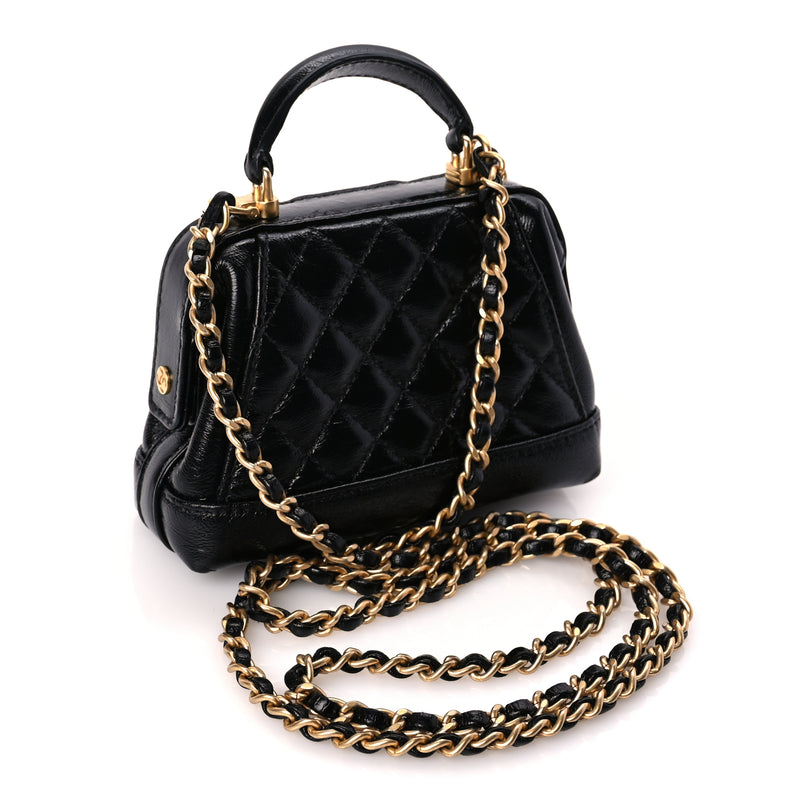  Chanel Shiny Lambskin Quilted Mini Cocodoc Top Handle Bag Black