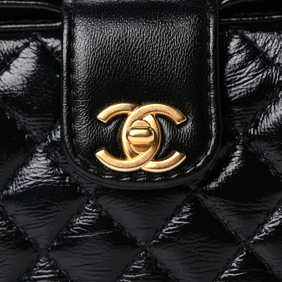 Chanel Shiny Lambskin Quilted Mini Cocodoc Top Handle Bag Black Image 7