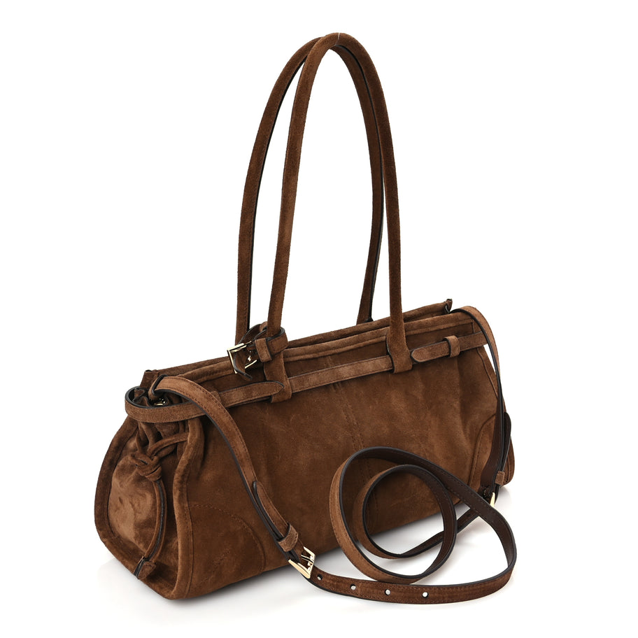 Prada Suede Triangle Medium Bonnie Shoulder Bag Cacao Image 2