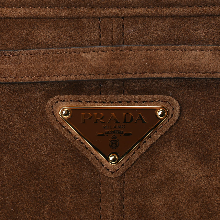 Prada Suede Triangle Medium Bonnie Shoulder Bag Cacao Image 6