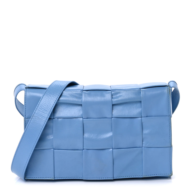 Bottega Veneta Paper Calfskin Maxi Intreccio Cassette Crossbody Bag  Pool