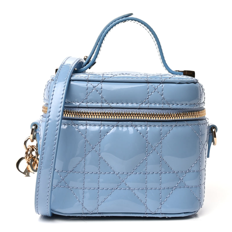  Christian Dior Patent Cannage Micro Vanity Case  Cornflower