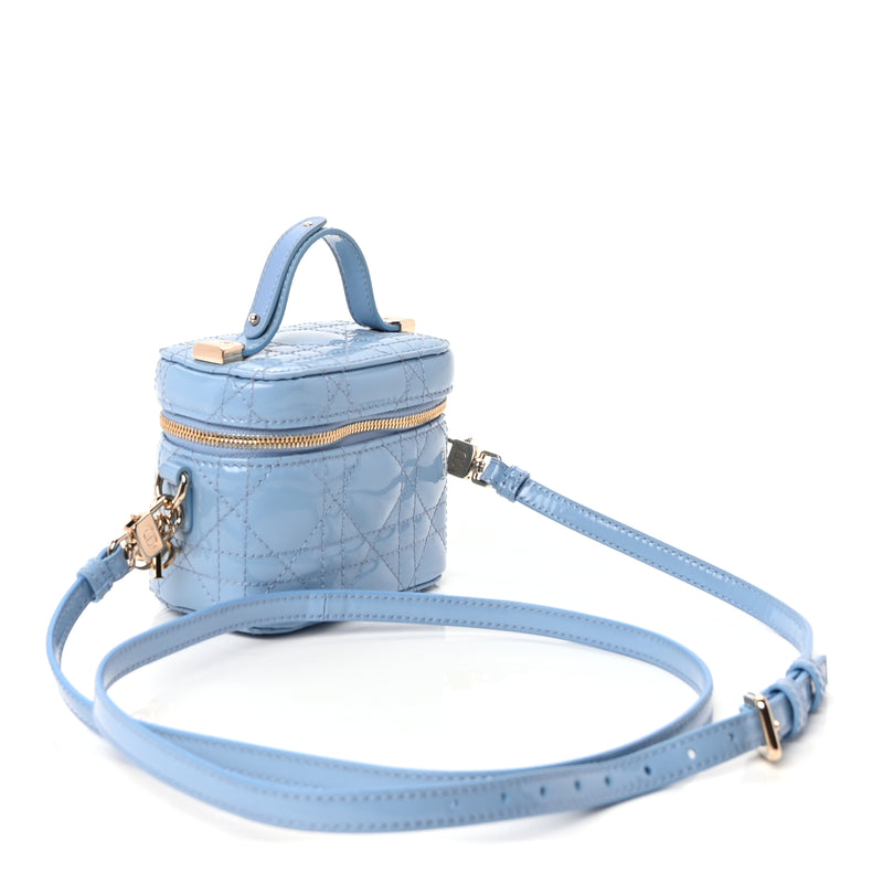  Christian Dior Patent Cannage Micro Vanity Case  Cornflower