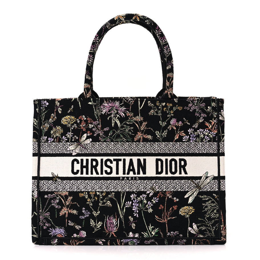 Christian Dior Canvas Embroidered Medium Herbarium Book Tote Black Multicolor Image 1