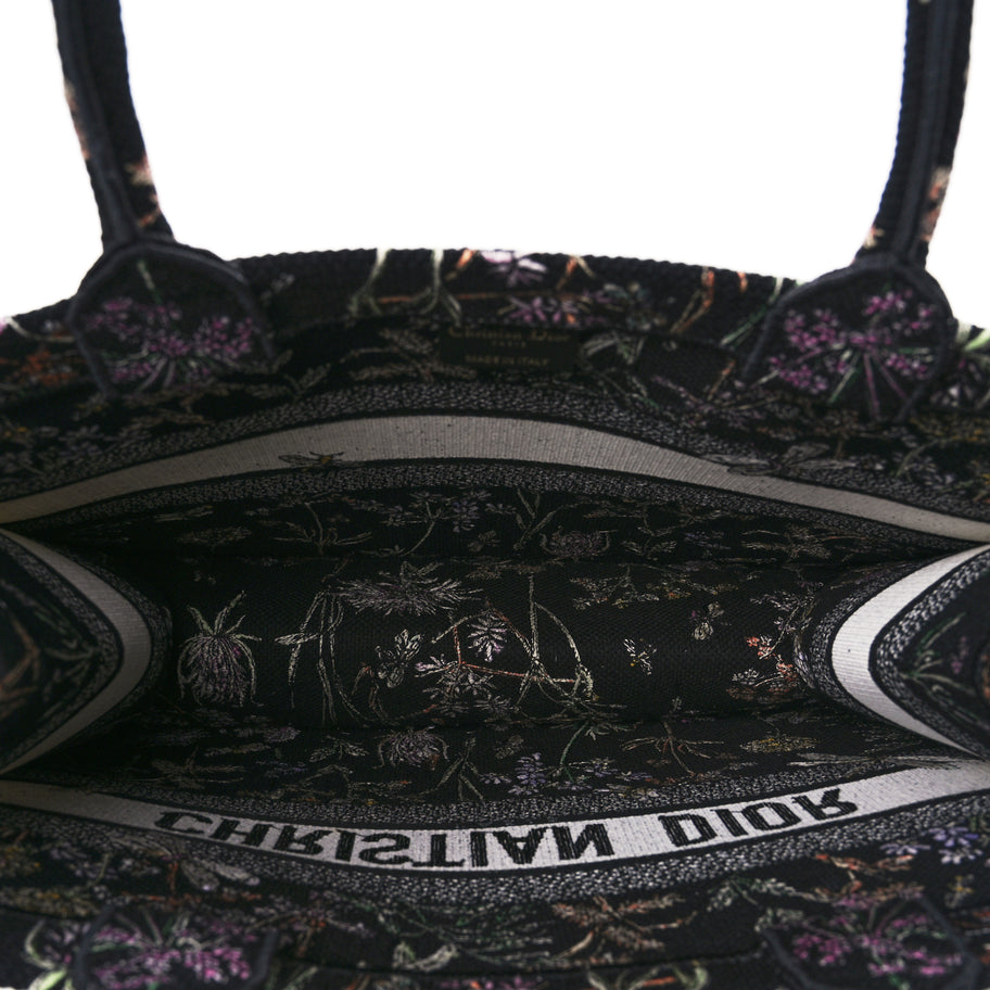 Christian Dior Canvas Embroidered Medium Herbarium Book Tote Black Multicolor Image 4