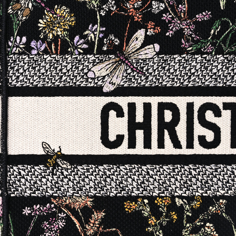 Christian Dior Canvas Embroidered Medium Herbarium Book Tote Black Multicolor Image 7