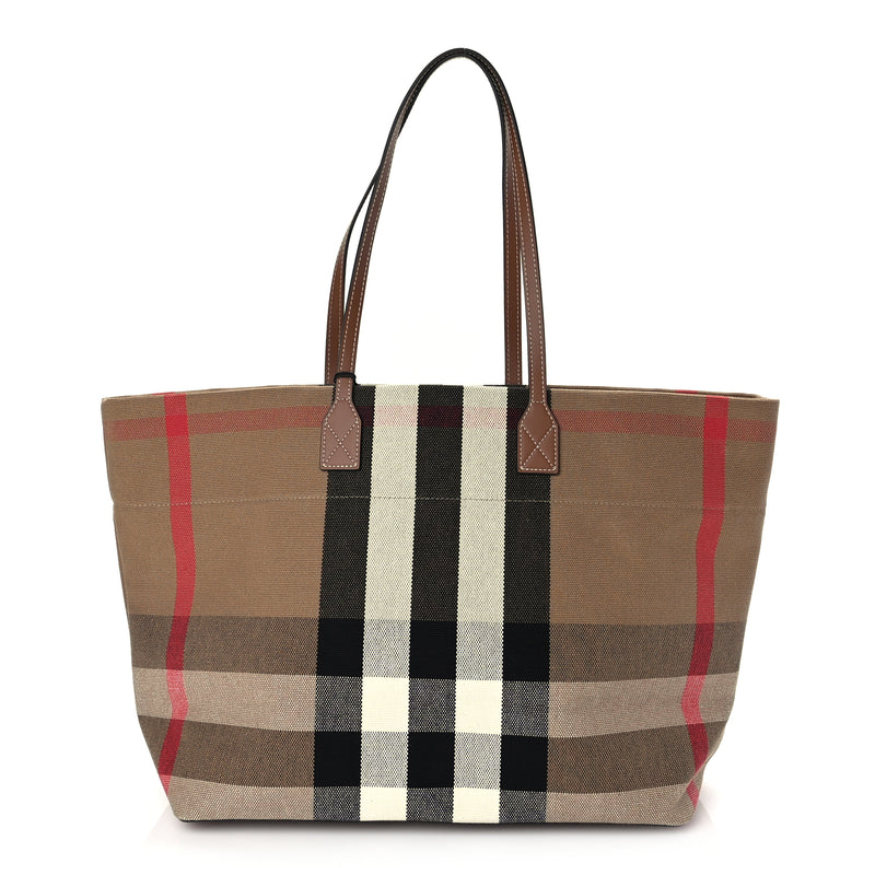  Burberry Giant Check Canvas Medium London Tote Taupe Brown