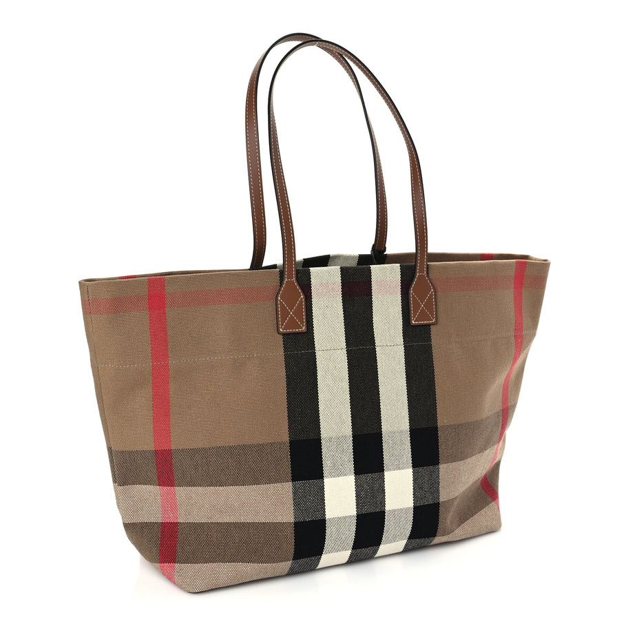 Burberry Giant Check Canvas Medium London Tote Taupe Brown Image 2