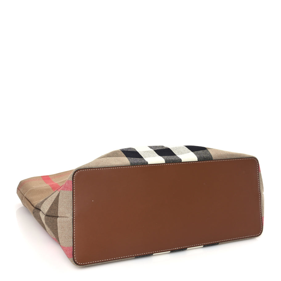 Burberry Giant Check Canvas Medium London Tote Taupe Brown Image 3