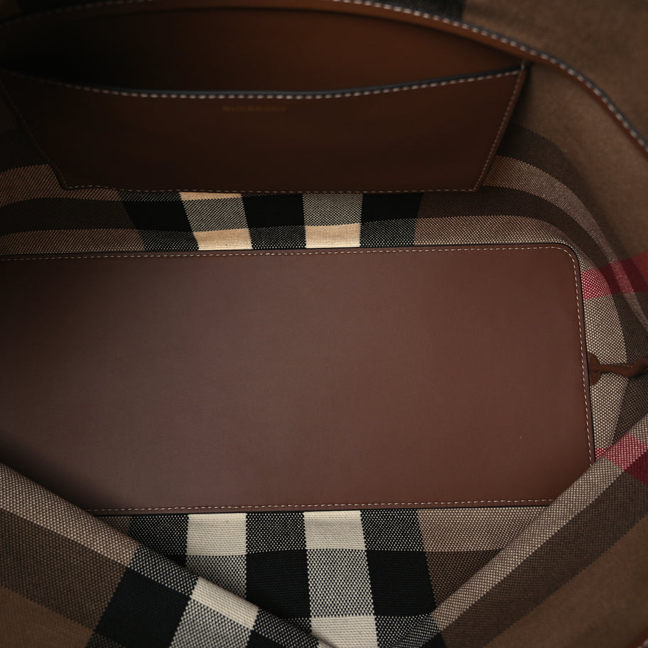 Burberry Giant Check Canvas Medium London Tote Taupe Brown Image 4
