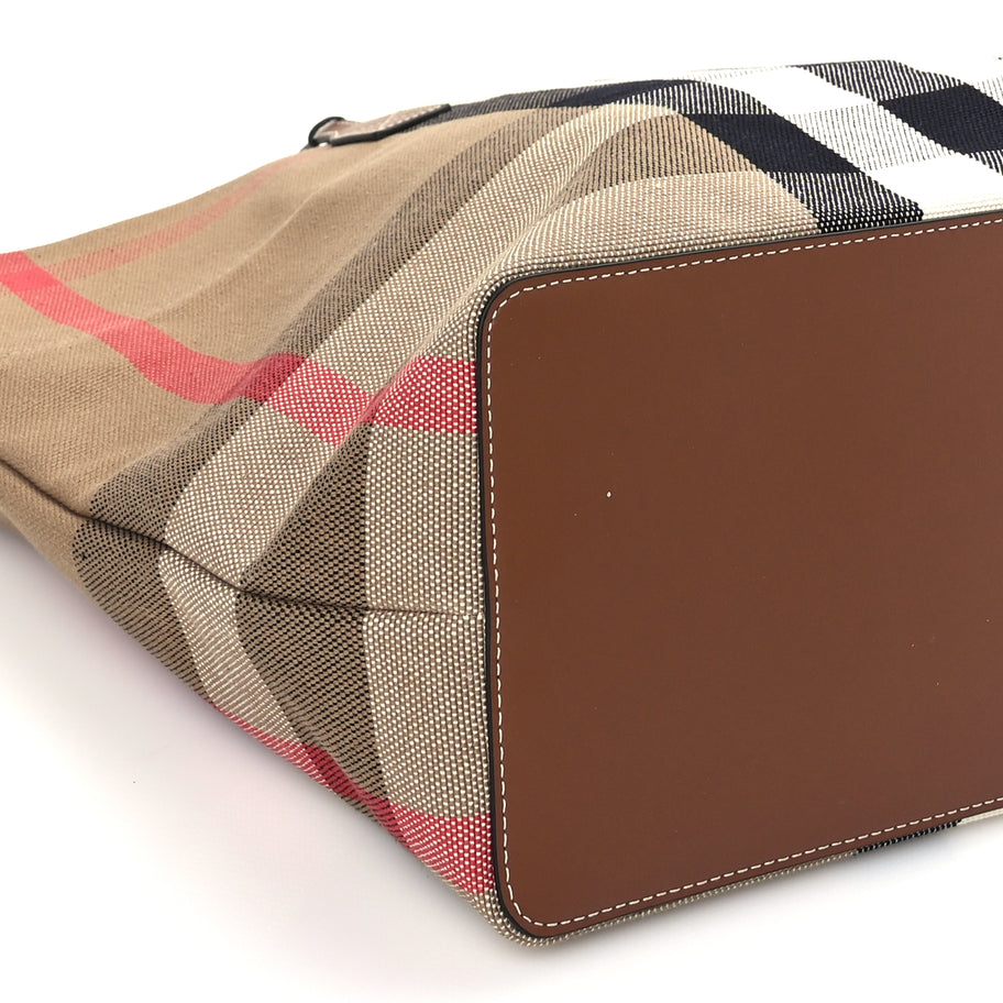 Burberry Giant Check Canvas Medium London Tote Taupe Brown Image 7
