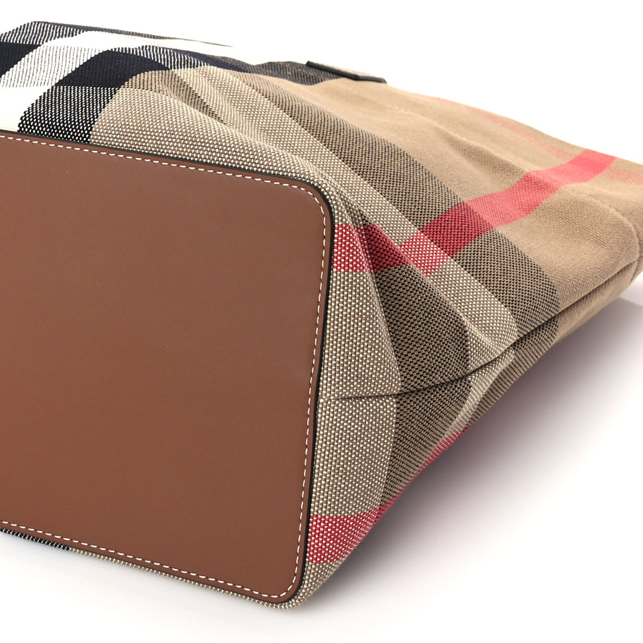 Burberry Giant Check Canvas Medium London Tote Taupe Brown Image 8