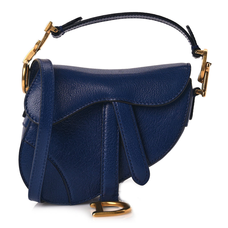  Christian Dior Goatskin Micro Saddle Bag With Strap Blue Royale