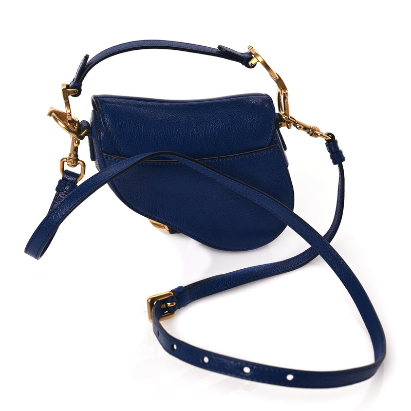  Christian Dior Goatskin Micro Saddle Bag With Strap Blue Royale