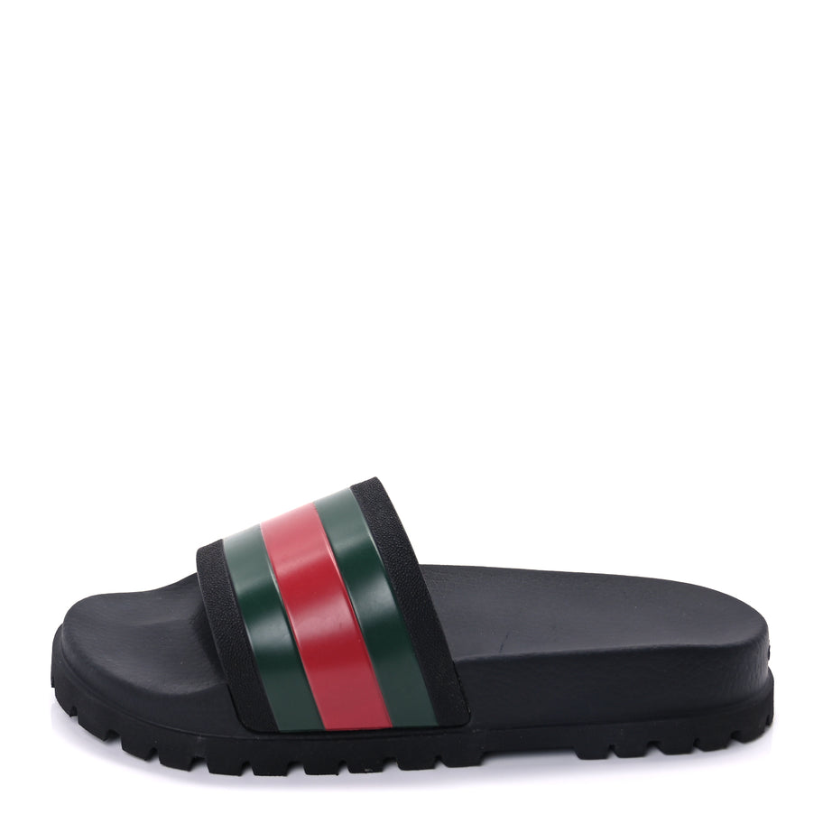 Gucci Rubber Web Mens Lug Sole Slide Sandals 10  Black Green Red Image 1