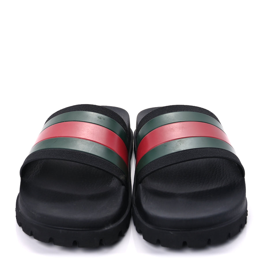 Gucci Rubber Web Mens Lug Sole Slide Sandals 10  Black Green Red Image 2
