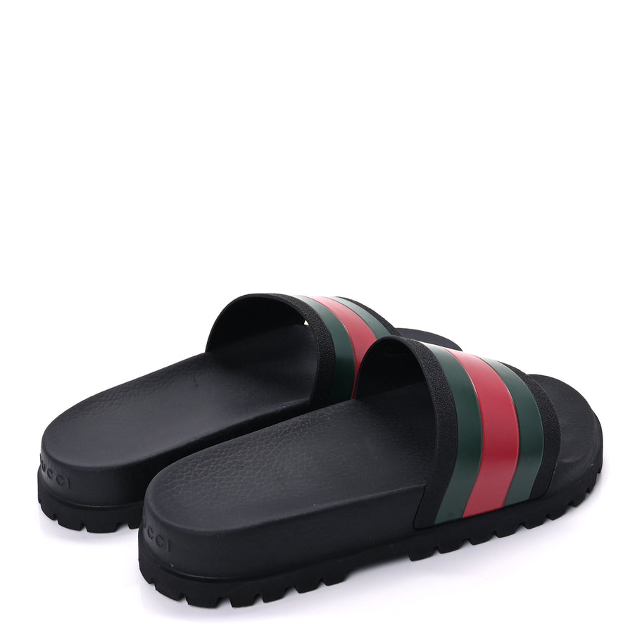 Gucci Rubber Web Mens Lug Sole Slide Sandals 10  Black Green Red Image 4