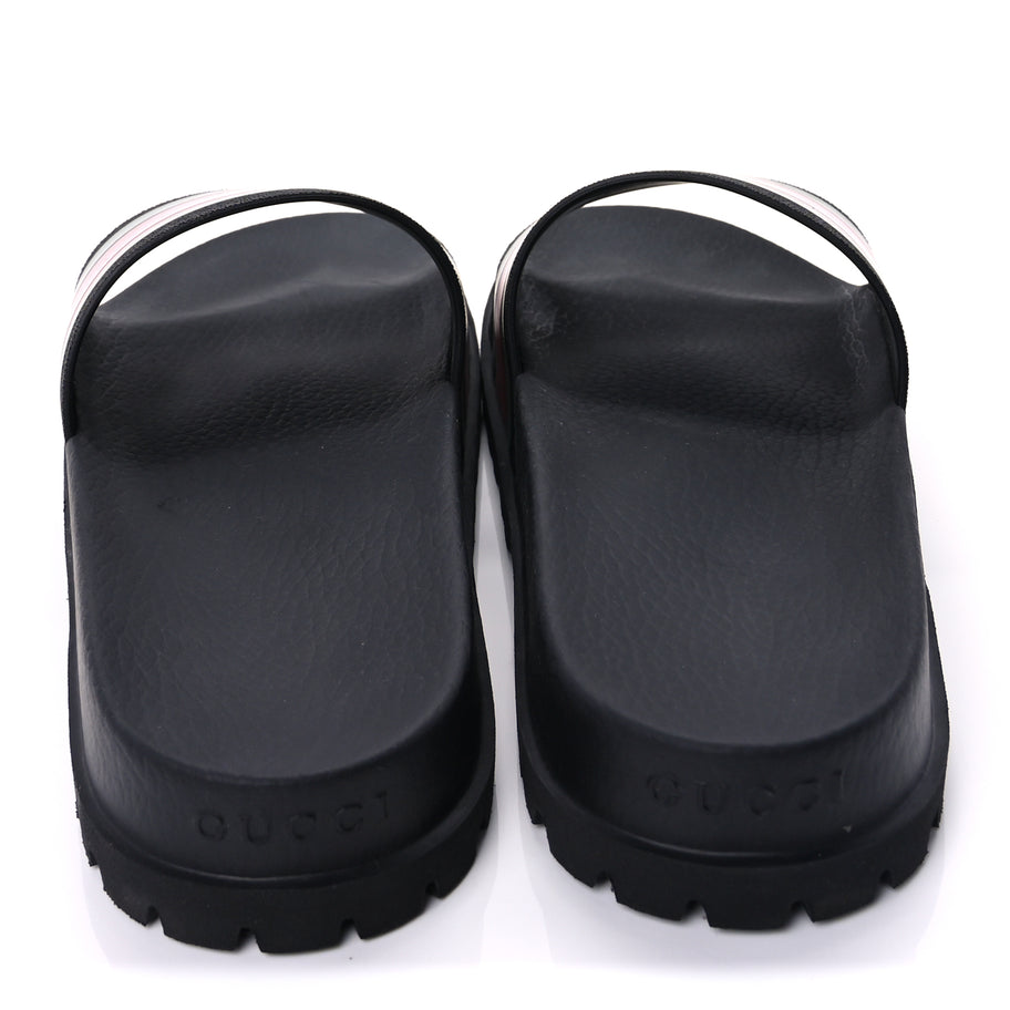Gucci Rubber Web Mens Lug Sole Slide Sandals 10  Black Green Red Image 5