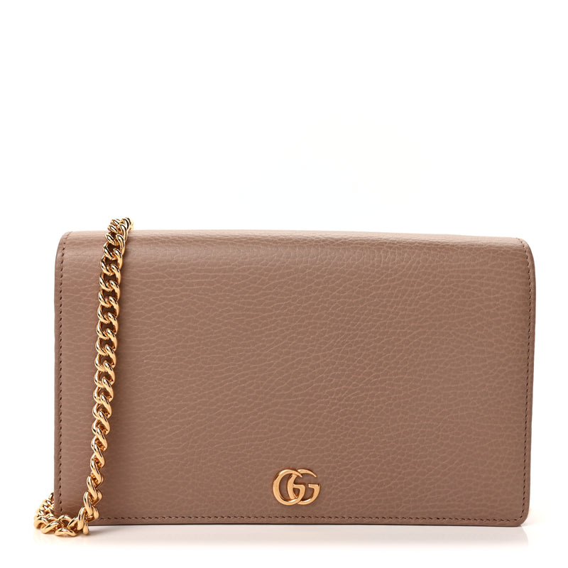  Gucci Calfskin Mini GG Marmont Chain Wallet  Porcelain Rose