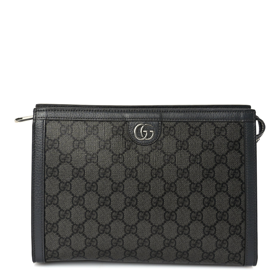 Gucci GG Supreme Monogram Textured Dollar Calfskin Ophidia Wristlet Pouch  Grey Black Graphite Grey Image 1