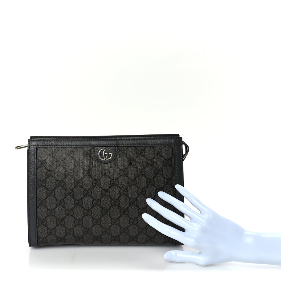 Gucci GG Supreme Monogram Textured Dollar Calfskin Ophidia Wristlet Pouch  Grey Black Graphite Grey Image 2