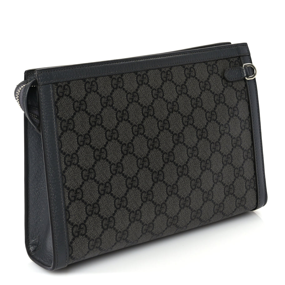 Gucci GG Supreme Monogram Textured Dollar Calfskin Ophidia Wristlet Pouch  Grey Black Graphite Grey Image 3