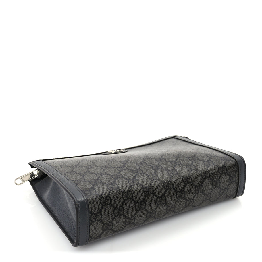 Gucci GG Supreme Monogram Textured Dollar Calfskin Ophidia Wristlet Pouch  Grey Black Graphite Grey Image 4