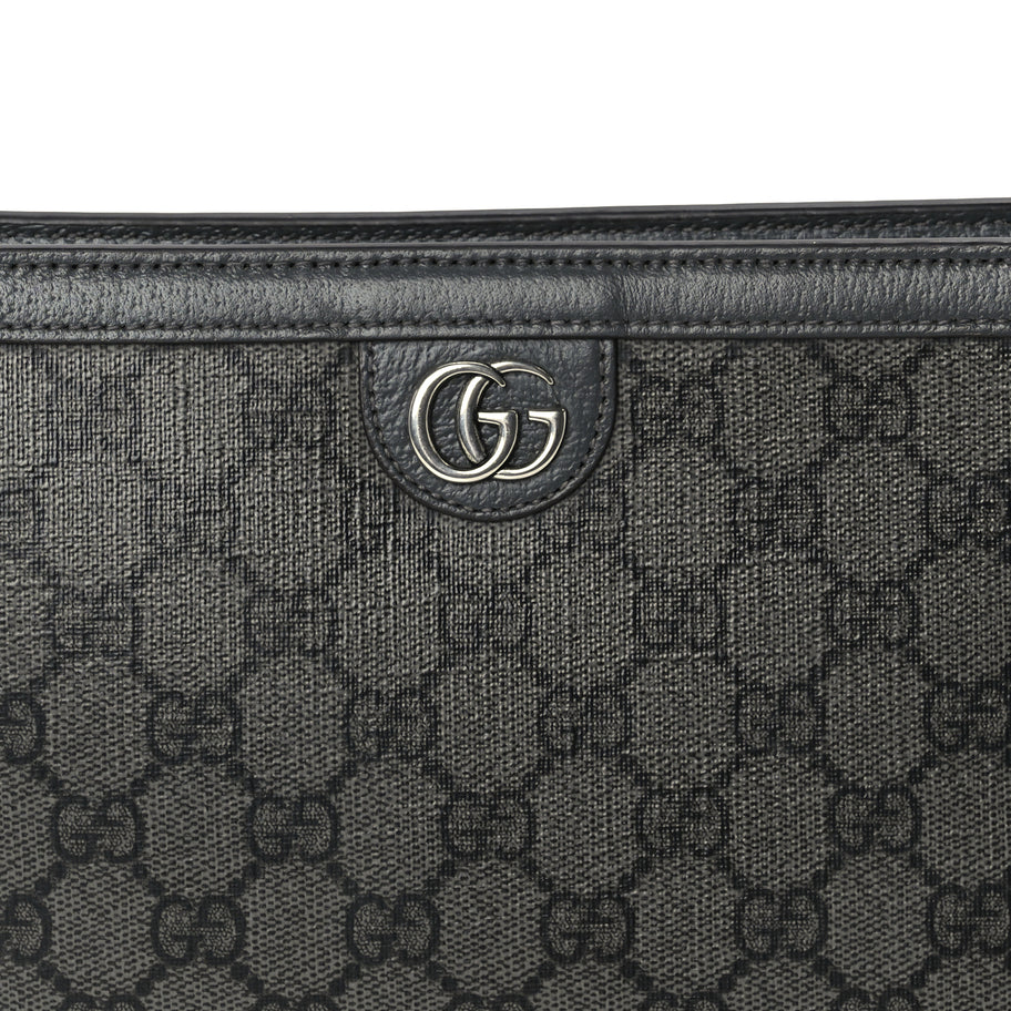 Gucci GG Supreme Monogram Textured Dollar Calfskin Ophidia Wristlet Pouch  Grey Black Graphite Grey Image 5