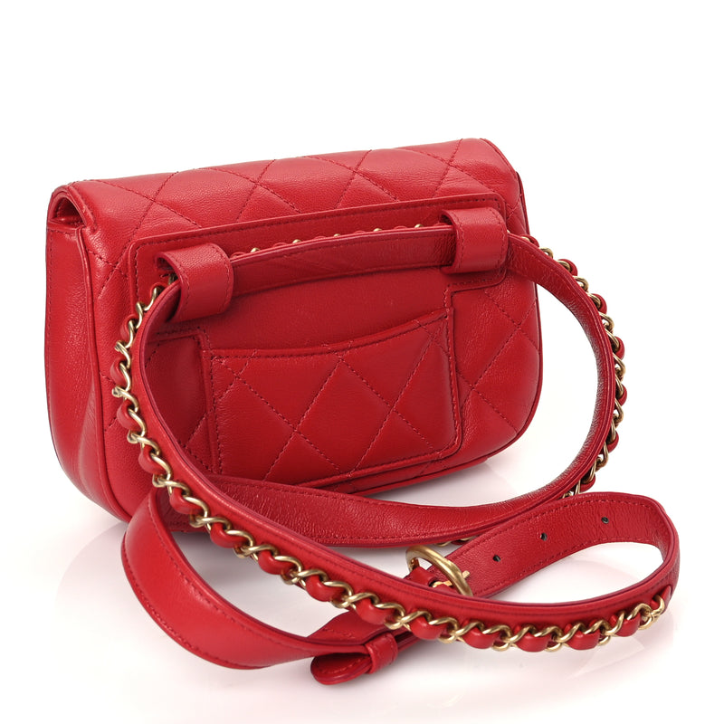  Chanel Lambskin Quilted Chanel 19 Waist Bag Red Red