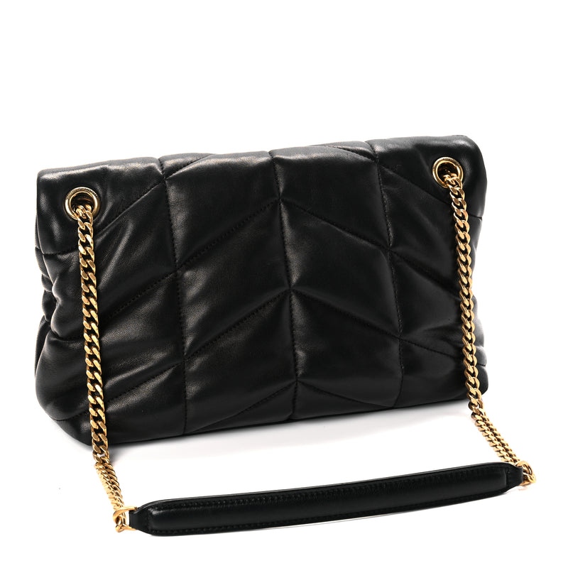  Saint Laurent Lambskin Quilted Small Loulou Puffer Monogram Chain Satchel Black
